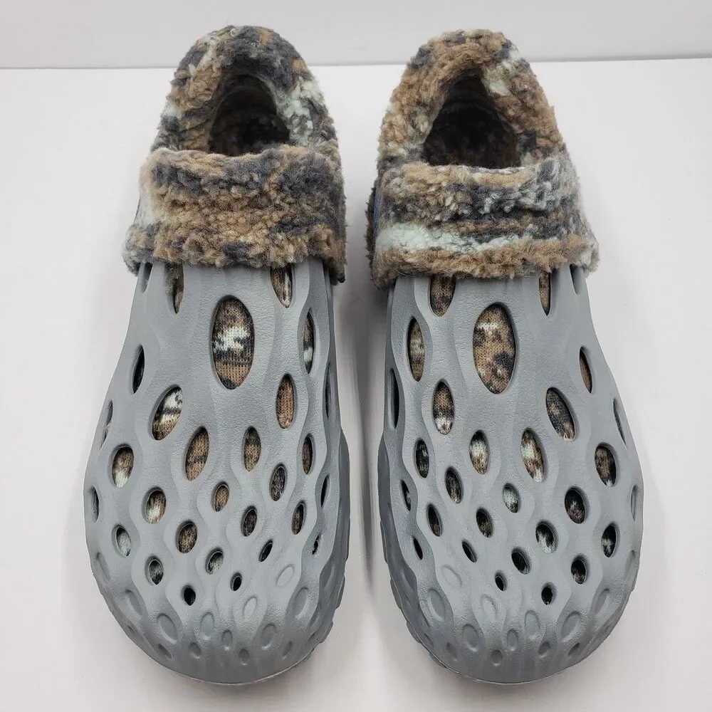 Merrell Hydro Moc 2 Snug Highrise Men 10 Gray Camo Fleece Lined Clogs Shoes